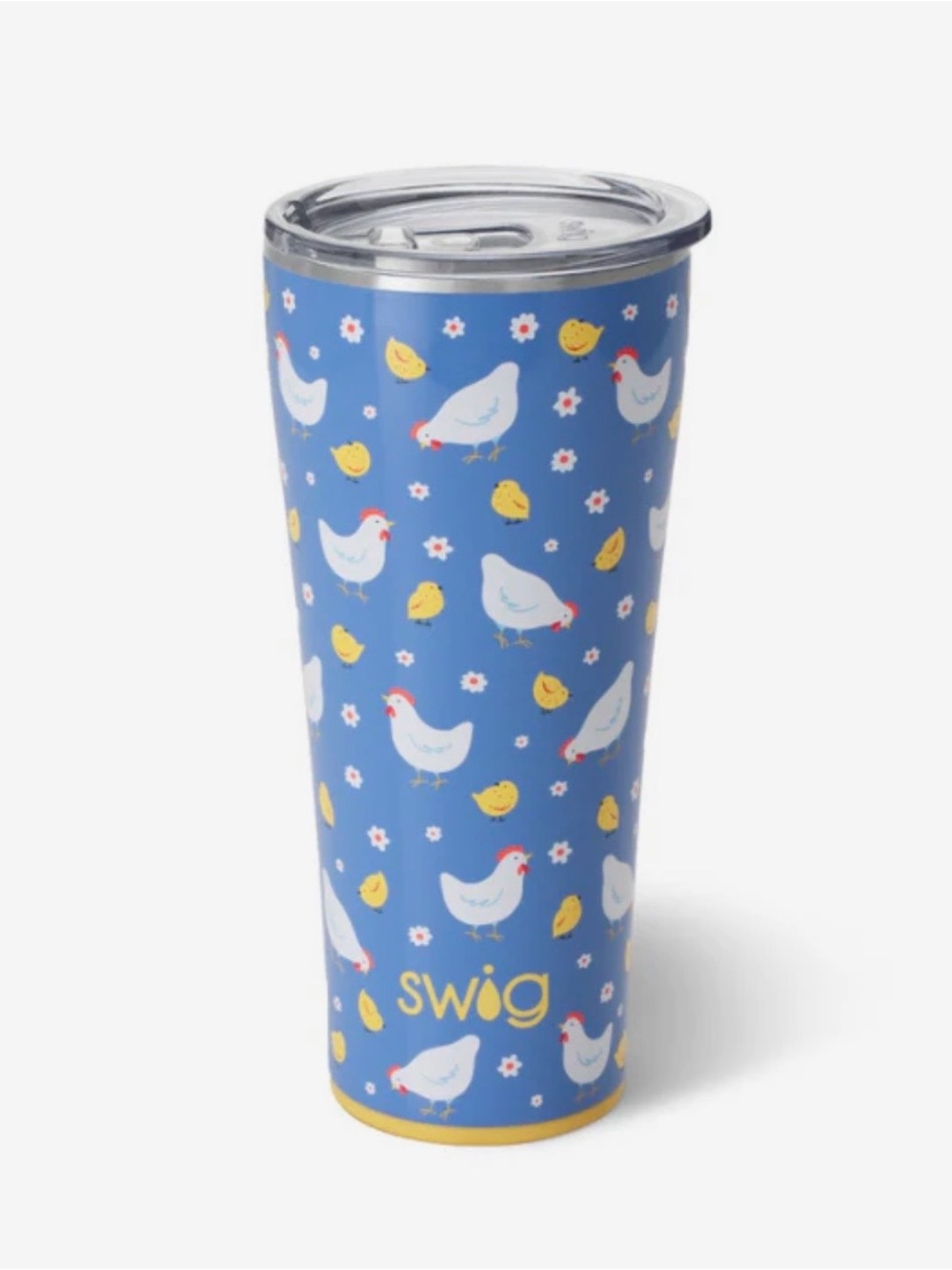 Swig Stainless Tumbler - 32 ox Chicks Dig it Blue Chicken & Chick Print